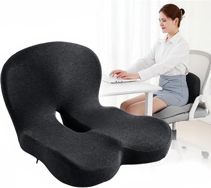 Orthopedic Cushion for Office Chair and Car, Memory Foam Seat Cushion with Lumbar Support Pillow, Instant Relieve Pressure on Back, Hips, Tailbone, Improves Sitting Posture (1, Black)