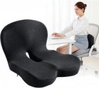 Orthopedic Cushion for Office Chair and Car, Memory Foam Seat Cushion with Lumbar Support Pillow, Instant Relieve Pressure on Back, Hips, Tailbone, Improves Sitting Posture (1, Black)