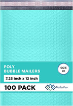 Teal Poly Bubble Mailers 7.25x12 inch #1 | Self Seal Padded Envelopes | Cushioned Bubble Mailer | Usable Size 7.25x11 | WaterProof | Lightweight mailing Shipping Bags | 100 Pack Bulk