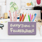 XPH Purple Inspirational Pen Pencil Holder Organizer for Desk, Inspirational Gifts for Women, Everything Is Figureoutable Motivational Wooden Box Sign for Home Office Desk Tabletop Decorations