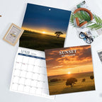 2026 Calendar, 2026 Wall Calendar, Monthly Calendars 12 Month Sunset Sunrise 12" x 24" Opened, Thick Glossy Paper for Organizing Planning, Ideal for Home Office