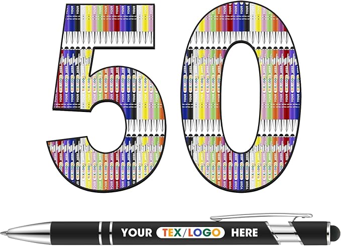 ENOMY Personalized Pens Bulk Free Engraved with Logo/Name/Message Black Ink Custom Pens Customized Stylus Ballpoint Pens Ideal Gifts for Business Anniversary (50)