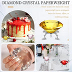 PATIKIL Diamond Crystal Paperweight, 80mm / 3.15" Crystal Paperweight Paper Weight with Silver 19 Metal Base for Home Office Desktop Table Decor Wedding Party Ornaments, Yellow