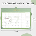 Yoment Desk Calendar 2026-2027, Jan 2026-Dec 2027, Large Desk Calendar with To-Do Lists, 24 Months Leather Desk Pad Wall Calendar with PVC Cover for Work Office School Home Women Men, 17 x 12, Green