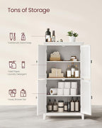 VASAGLE Floor Storage Cabinet, Freestanding Storage Unit with 4 Doors, Adjustable Shelves, 11.8 x 23.6 x 43.3 Inches, for Entryway, Bathroom, White UBBC552P31