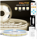 PAUTIX COB LED Strip Lights,UL Listed Dotless LED Lights with RF Remote,32.8ft Natural White 4000K Super Bright Dimmable 24V Flexible LED Tape Light,Kitchen Cabinet,Office,Stairs,Shelf Indoor Lighting