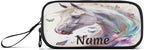 BOENLE Custom White Horse Butterflies Pencil Case Box Boys Girls Personalized Name Large Pencil Pouch Stationery Pen Bag Organizer for Kids Adults School Office