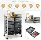 HAPPYGRILL 15-Drawer Rolling Cart, Storage Carts with Removable Drawers & Steel Frame, Utility Cart on Lockable Wheels for Home, School, Office, Black Gradient