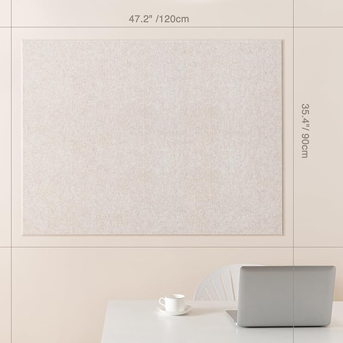 Lightomorrow Thickened Bulletin Board - 47 x 35 Inches, Decorative Felt Board Pin Board for Wall - 4' x 3' Foldable Photo Display Board with Self-Adhesive Tape, Includes 20 Push Pins - Oatmeal
