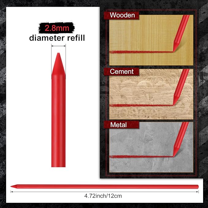 Zhehao 120 Pieces 2.8 mm Carpenter Pencils Lead Refills HB Refill for Construction Pencils Refills Mechanical for Writing Drawing Drafting Woodworking Construction(Red)