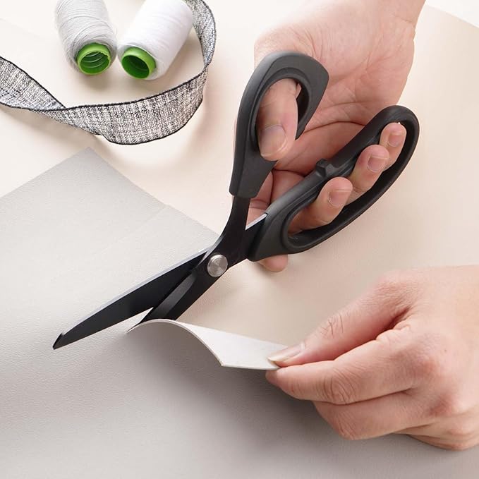 Zicolu 9 inch Black Office Scissors All Purpose, Sewing Scissors for Fabric Cutting, Sharp Titanium Coated Blade, Comfort Grip Soft Handles for Diy Craft, Paper, Art, School, Home