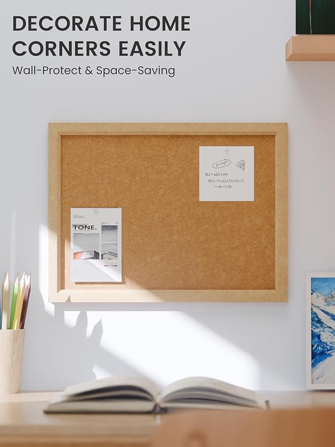 Fluxynara Felt Cork Board Alternative, Felt Bulletin Board 16" x 12" Mustard Yellow Frame with 8 Adhesive Tabs, Pin Board for Home Office, Classroom, Entryway, Kitchen Wall Decor—Sunset Yellow