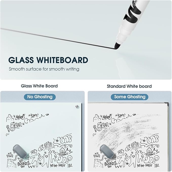 MaxGear Glass Whiteboard, Tempered Magnetic Dry Erase Board 60 x 40 Inch, Frameless Wall Mounted, Office Classroom Conference Room Home Use, Includes Markers, Eraser, Magnets & Mounting Kit