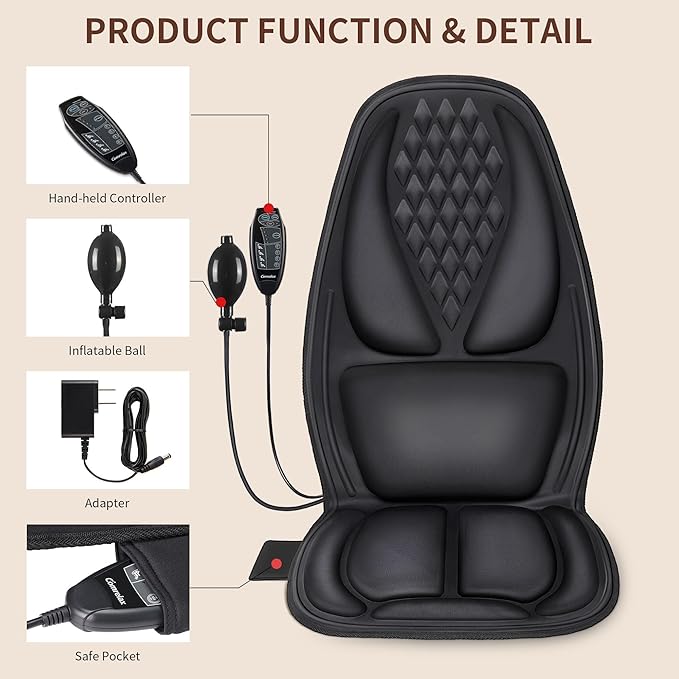 comrelax Back Massager for Chair with 8 Motors, Massage Chair Pad, Seat Massager with Lumbar Support,Heating Pad for Home/Office/Wife/Husband/Christmas