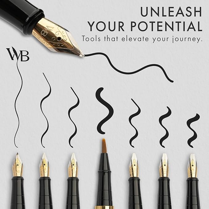Wordsworth & Black Calligraphy Pen Gift Set, Includes Bottle, 6 Cartridges, Refill Converter, 6 Replacement Nibs, Premium Package, Journaling, Smooth Writing Pens [Black Gold]