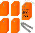 500 Plastic Shipping Tags with Wire - Waterproof Heavy Duty Labels with String Wires - Orange, 4 3/4 x 2 3/8