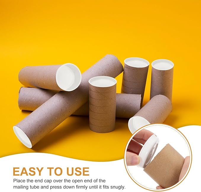 PATIKIL 100 Pcs Mailing Tube Plastic End Caps 1.7" ID PE Round Cardboard Shipping Tube Lids White Protective Poster End Caps for Paper Documents Artwork Storage