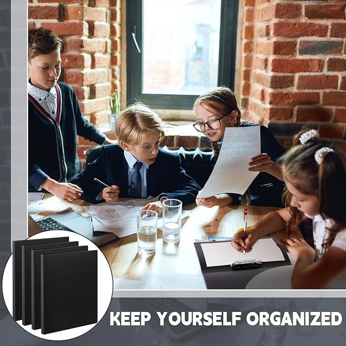 Teling 12 Pack Punchless Clamp Binder Folder 8.5 x 11 Inch Ringless Binder Holds with Pocket, Flexible Metal Clip and Poly Covers, 100 Letter Size Pages, for Work, School(Black)