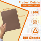 100 Sheets Coffee Color Cardstock 8.5 x 11 Craft Paper, 92lb Premium Dark Brown Paper Card Stock for DIY Cards Making, Wedding Invitations, School, Memus, Greeting Cards, Office Printing
