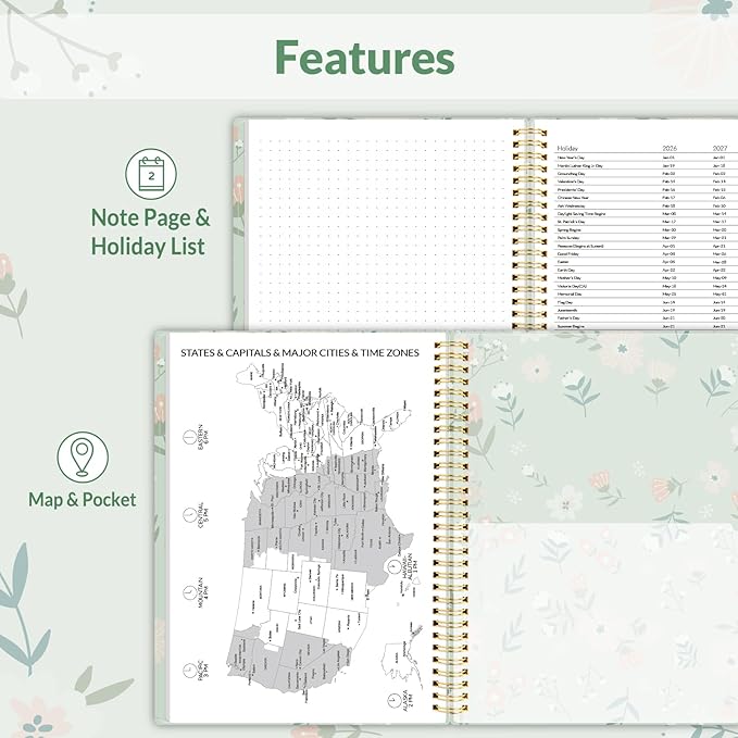 SUNEE 2026 Planner, Weekly and Monthly Calendar Planner, January 2026-December 2026, Daily Agenda with Tabs, Note Pages, Spiral Binding, 8.5"x11", Wildflowers