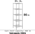 Regal Altair 24" Deep x 24" Wide x 86" Height Wire Shelving Kit | 5-Tier | NSF Commercial Storage Rack Unit