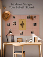 Fluxynara Felt Bulletin Board Tiles Large 48" x 36" Cork Board Alternative-12 Pack with 70 Adhesive Tabs, Thick Slat Wall Panels for Office Decor, Push Pin Board Wall Organizer Alternative -Pink
