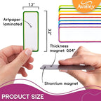 Availey 48 Pieces (3.2 x 1.2) - Colored Border Magnetic Dry Erase Labels - Reusable Strips for Classroom Home Office Garage Refrigerator Blank Writable Erasable Cards Name Tags Students Locker Shelf