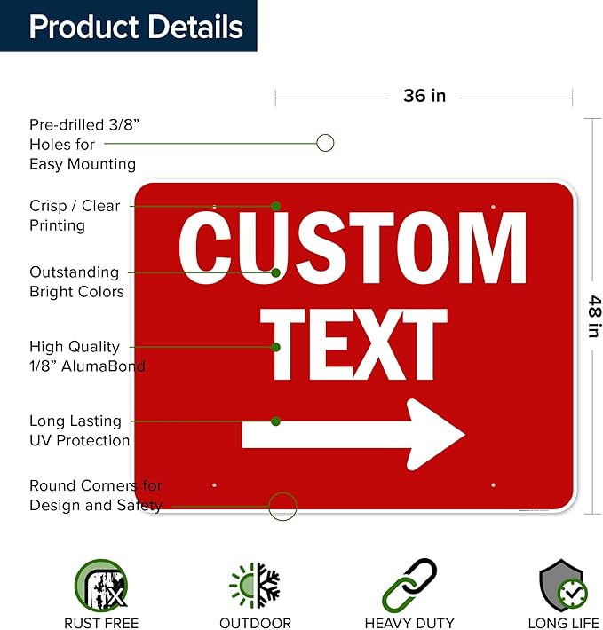 Custom Arrow,Custom Directional Sign, Right Arrow, 36x48 Inches, Rust Free DiBound, Fade Resistant, Made in USA by My Sign Center