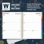 SUNEE 2026 Weekly and Monthly Planner - from January 2026 - December 2026, Daily Agenda Planner with Monthly Tab, Flexible Cover, Note Pages, Pockets, Bookmark, Spiral Binding, Navy Flower, 8.5"x11"