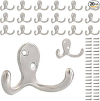 CBWLWJ 20 Pack Coat Hooks Wall Hooks for Hanging, Heavy Duty Double Prong Metal Hook Wall Mounted for Living Room, Bathroom, Kitchen, Bedroom for Coat, Bag, Scarf, Towel, Hat, Key, Cup (Silver)