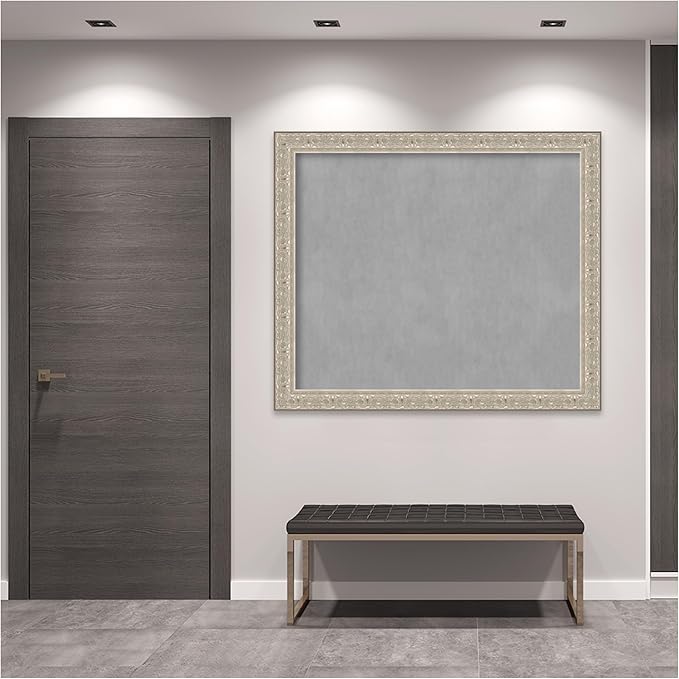 Amanti Art Silver Framed Magnetic Board 47x55 Oversize Vision Board for use with Magnets, 100% Metal Sheet to Display Items as Office Decor or for Home Organization in mudroom, Kitchen or Kids Room