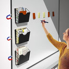 3 Pockets Magnetic File Holder for File Cabinets, Refrigerator, Whiteboard, Magnetic Paper Organizer, Magnetic Mail or Folder Holder,Magnetic Magazine Rack,Wall Mount Hanging Mail Organizer (black)