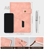 vfaejll Pink A5 Lined Leather Journal Notebook for Men Women,5.9" X 8.4" Personalized Hardcover Journal with Pen,200 Pages 100 Gsm Thick Ruled Paper Daily Diary for Travel,Business,Work,Writing