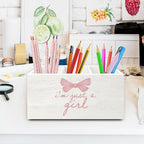 XPH Pink Coquette Bow Preppy Pen Pencil Holder Organizer for Desk, Preppy Desk Decor, I'm Just a Girl Pink Wooden Box Sign for Girly Room Bedroom Dorm Tabletop Decorations