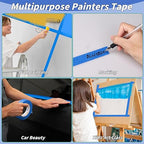 12 Rolls Blue Painters Tape Bulk 3 inch x 60 Yards, Total 720 Yd, Painters Masking Tape No Residue Wall Painting Tape Artist Tape Trim Edge Finishing Tape for Wall Painting Decoration DIY Supplies