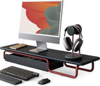 Fenge Dual Monitor Riser, 37 Inch Monitor Stand for Desk, Solid Wood Desk Shelf with Large Drawer Organizer, No Assembly Computer Stand for PC, Laptop, Printer, TV
