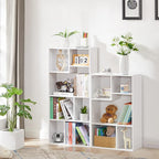 VECELO Wide Bookshelf Set, Fits 9.3" × 10-12.8" Hardcovers, Cube Storage Bookcases, Free-Standing for Living Room, Bedroom, Home Office, 3/4-Tier, 2-Pack, White