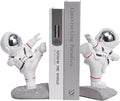 Kakizzy White Book Ends for Kids, Upgraded Astronaut Bookends Resin Spaceman Book Holders for Shelves Sturdy Book Stopper Book Ends to Hold Books Unique Outer Space Book Shelf Ends(F2-Silver Color)