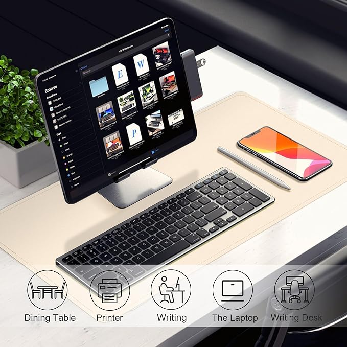 Desk Pad Protector, Leather & Suede Desk Mat, Non-Slip Desk Pad Mat, Large Mouse Pad, Waterproof Desk Blotter Mat, Desk Cover for Office, Home (Beige, 23.6" x 13.7")