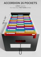 ABC life 26 Pockets Expanding File Folder, Letter A4 Accordion File Organizer, 3 Tab File Folder, Portable Monthly Paper Bill Tax Receipt Organizer with Colorful A-Z Alphabetical Tabs - Black