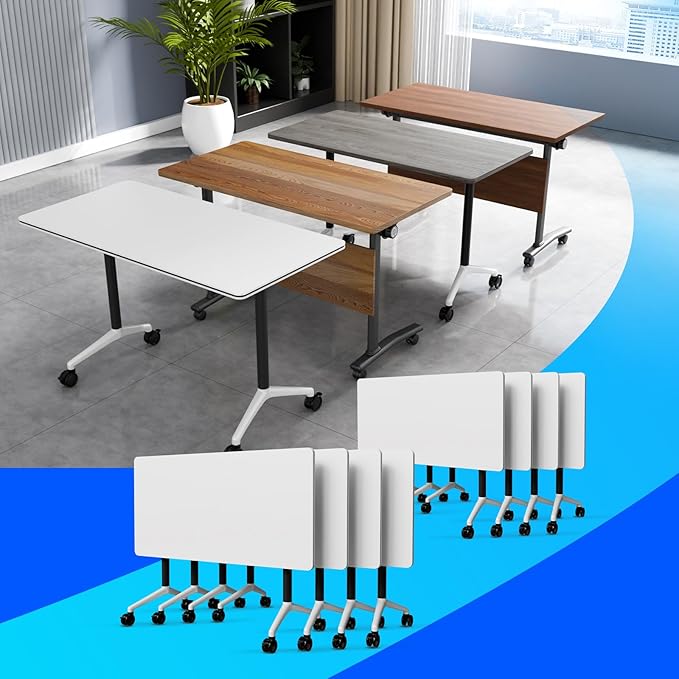 Conference Table Flip Top Mobile Conference Room Tables,Folding Conference Table with Wheels,Large Meeting Training Seminar Table Saving Space for Office Classroom(8A,47.2'')