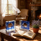 Kitcom Handmade Crystal Bookends Square, 1 Pair of Decorative Tabletop Bookends for Office, Home, Desk,Sky Blue