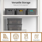 ZFTMRR Plastic Storage Basket with Lids, Stackable Small Box Bins for Organizing and Containers for Shelves Drawers Desktop Closet Playroom Pantry Classroom Office Home, 8 Pack 10.2x7.2x4.1 Inch, Gray