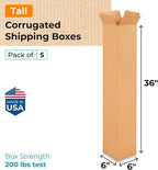 Tall Moving & Shipping Boxes 6 x 6 x 36 inches (5-Pack) - Extra Strength 200 lb vs Regular - Corrugated Cardboard Boxes for USPS/UPS/FEDEX - Tall Moving Box - Durable Moving Box by IDL Packaging