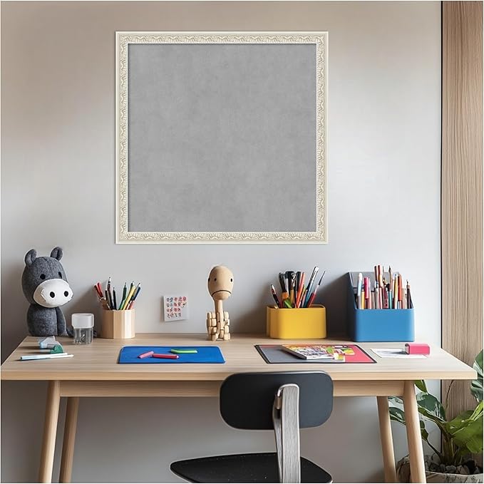 Amanti Art Silver Framed Magnetic Board 22x22 Medium Vision Board for use with Magnets, 100% Metal Sheet to Display Items as Office Decor or for Home Organization in mudroom, Kitchen or Kids Room