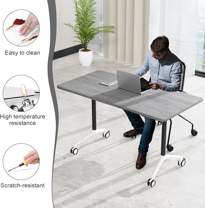 Conference Table,55.1''Folding Conference Room Table for 4-12 People,Mobile Flip Top MeetingTraining Table with Different Coulor and Styles for Offices, Classrooms,Meeting Room (4, 47.2''F)
