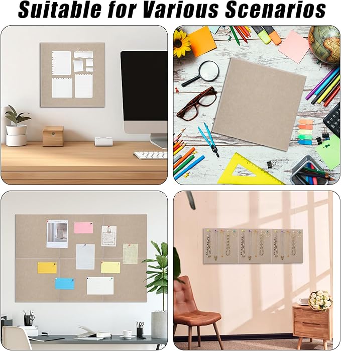 Large Cork Board 36" x 24", 6 Pack Felt Wall Tiles with Colored Pushpins, Bulletin Board with Removable Self-Adhesive Strips, Pin Board Cork Boards for Walls Office Home-Tan
