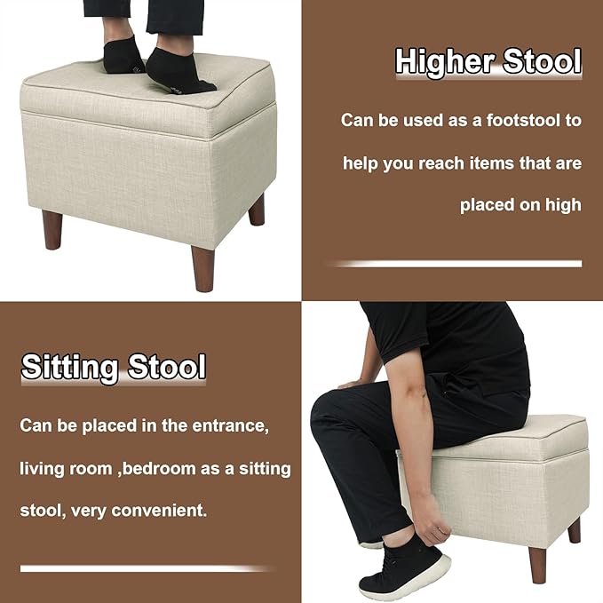 FAGAGA Foot Rests with Adjustable Cover, BOGO, Storage Ottoman Dorm, Footstool & Sitting Stool, Ottoman Foot Stool Set for Living Room, Bedroom, Dorm, Beige