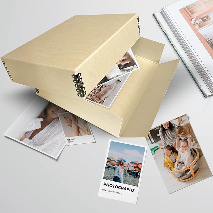Lineco Museum Archival Storage Box, 9.75x12.75x3 in. Drop Front Design. Acid-Free with Metal Edge. Organize Photos, Pictures, Prints, Documents, Crafts, DIY. Tan, 1 Pack