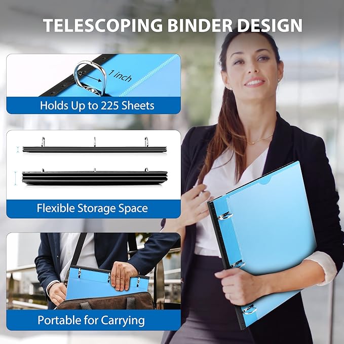 MAKHISTORY 1 Inch Telescoping 3 Ring Binder-4PCS, Flexible Binder with Customized Front Cover, Holds 225 Sheets, School Office Supplies, 4 Colors